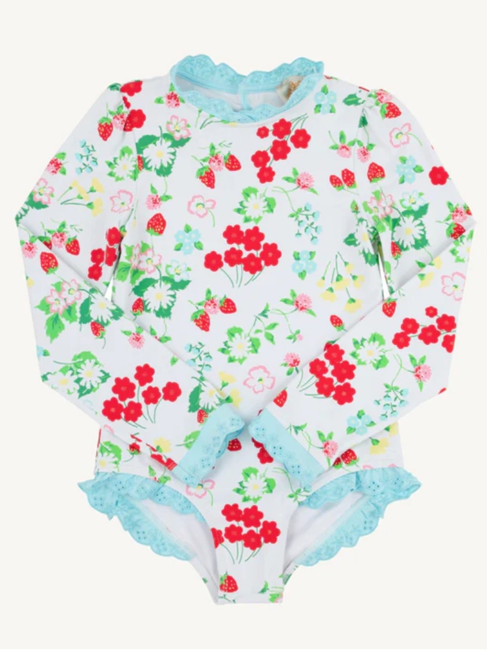 The Beaufort Bonnet Company Strawberry Long Sleeve Ruffle Rashguard UPF TBBC